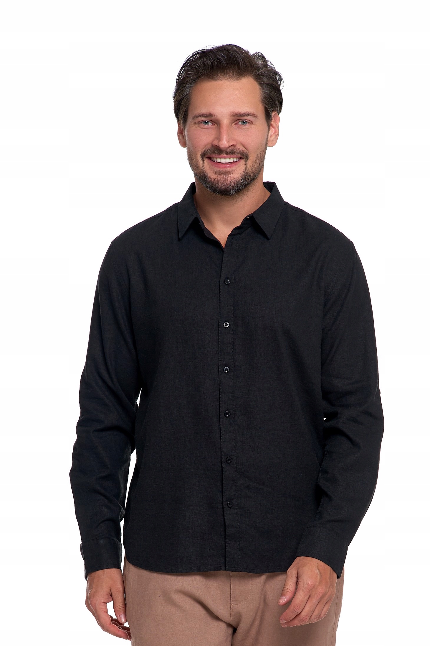 Pánská Lněná Košile S Dlouhým Rukávem Moraj Klasická Černá Regular XXL