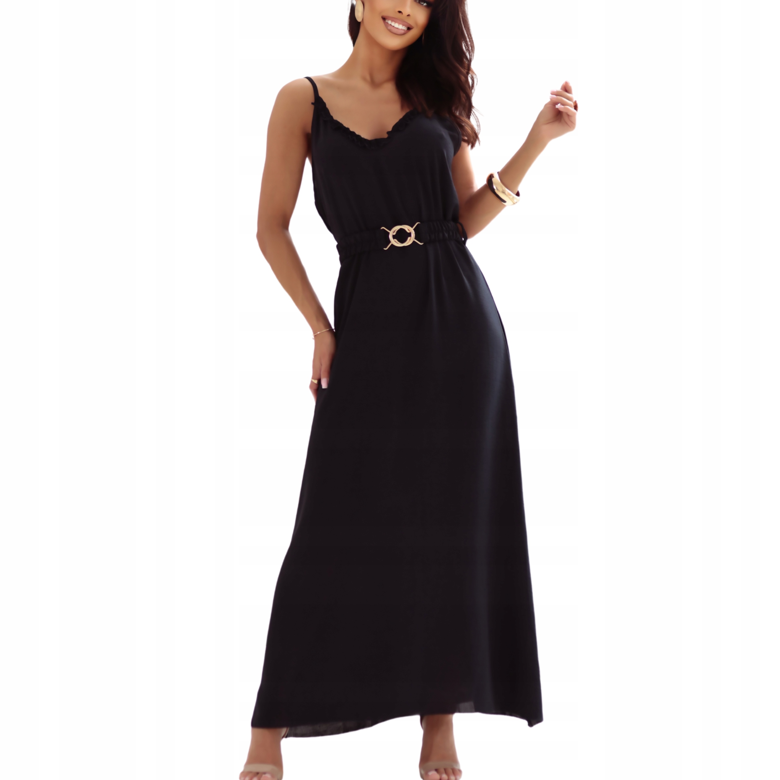 Šaty na svatební hostinu jednoduché elegantní dámské Maxi s ramínky, tmavě modrá L