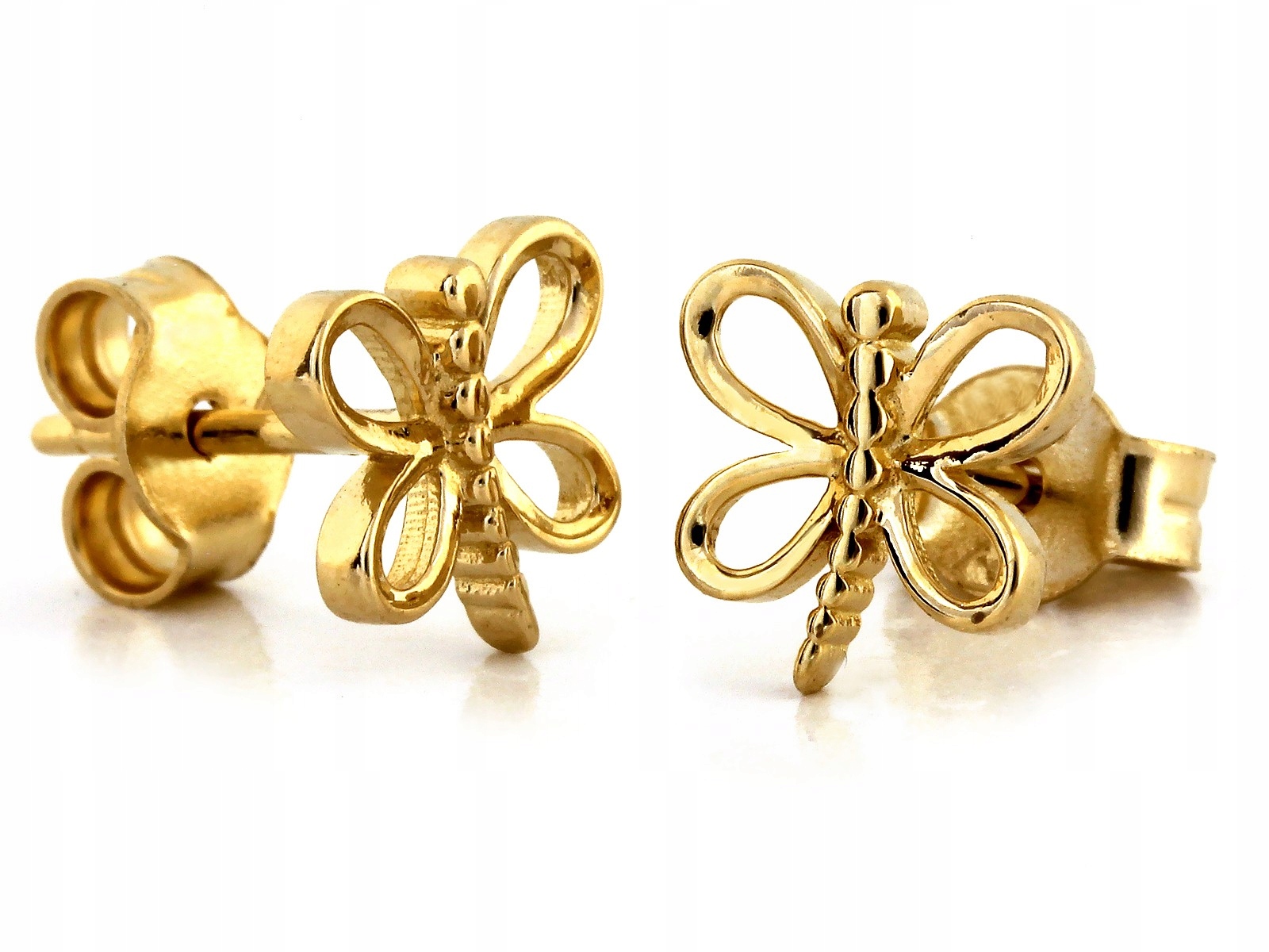 Náušnice zlatá vážka 585 na tyči, moderní a moderní jako dárek