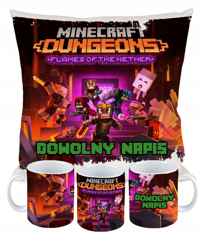 ZESTAW KUBEK + PODUSZKA MINECRAFT CREEPER+ IMIĘ