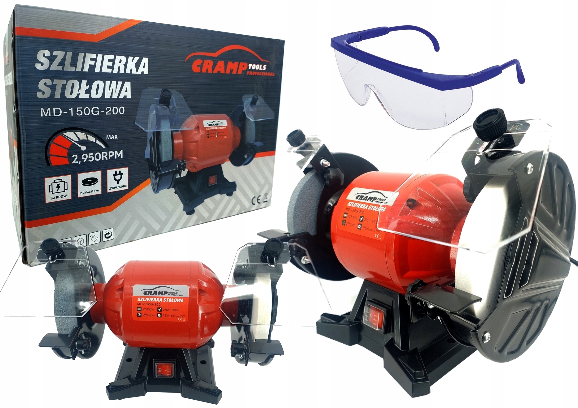Cramp MD150G Szlifierka Stołowa Kamień Ostrzałka Noży 150MM 800W Okulary