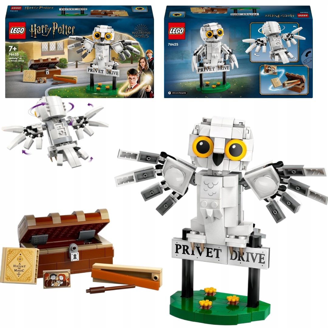 Lego Harry Potter 76425 Pohyblivá sova Hedvika Kufřík Portet Kniha Hůlka