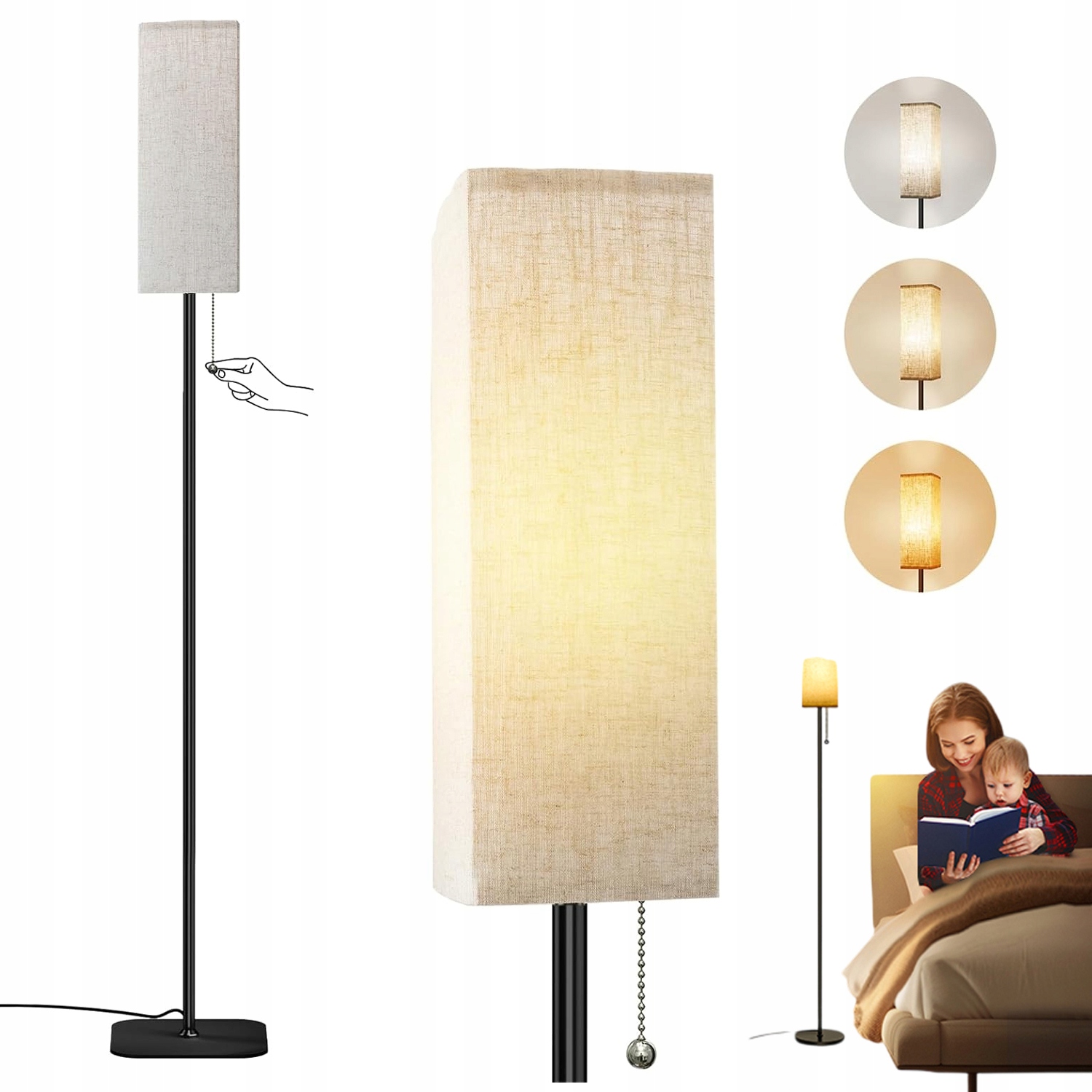 Podlahová Stojací Lampa Noční Led E27 Do Obývacího Pokoje Moderní 172 cm 3 Barvy
