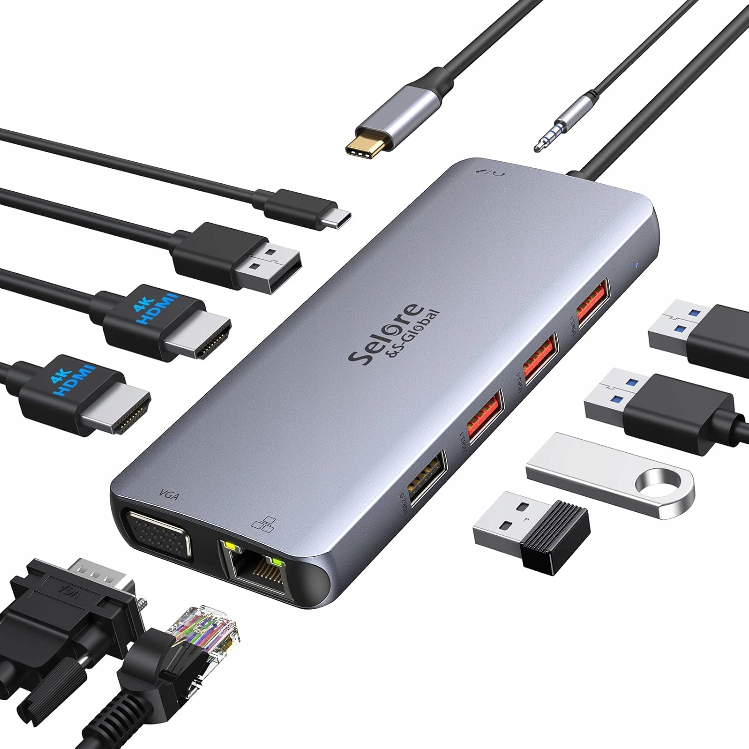 Dokovací stanice Usb-c Hub 11v1 Dual Hdmi 4K RJ45 Pd 87W Solre S-Global