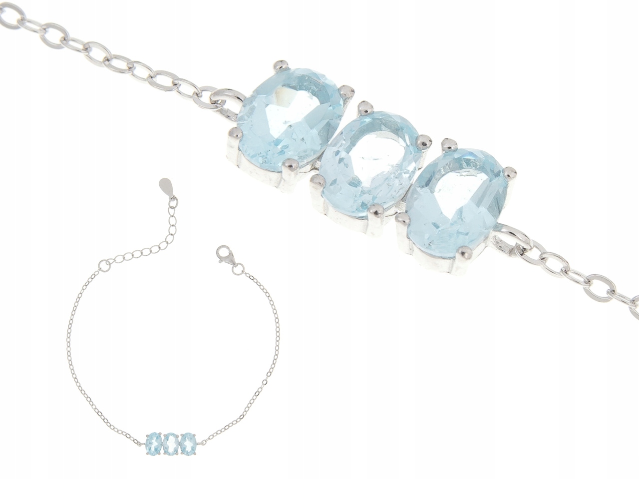 Stříbrný Rhodiovaný Náramek Sky Blue Topaz Přírodní Dárek