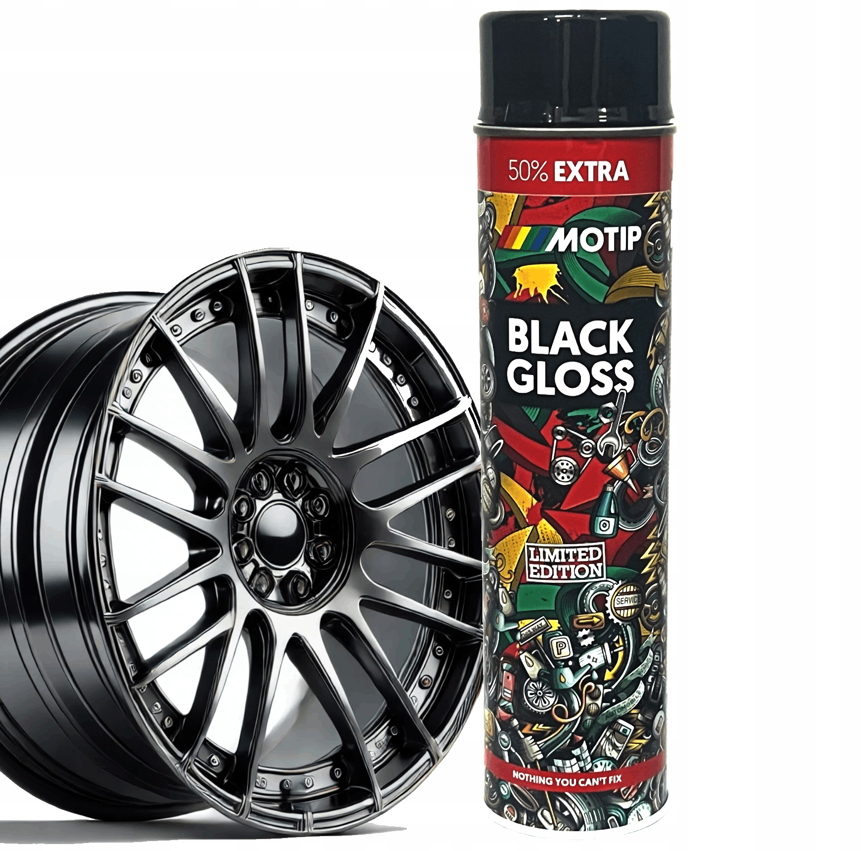 Lakier Spray Czarny Połysk Akrylowy Do Felg 600ML Na Metal