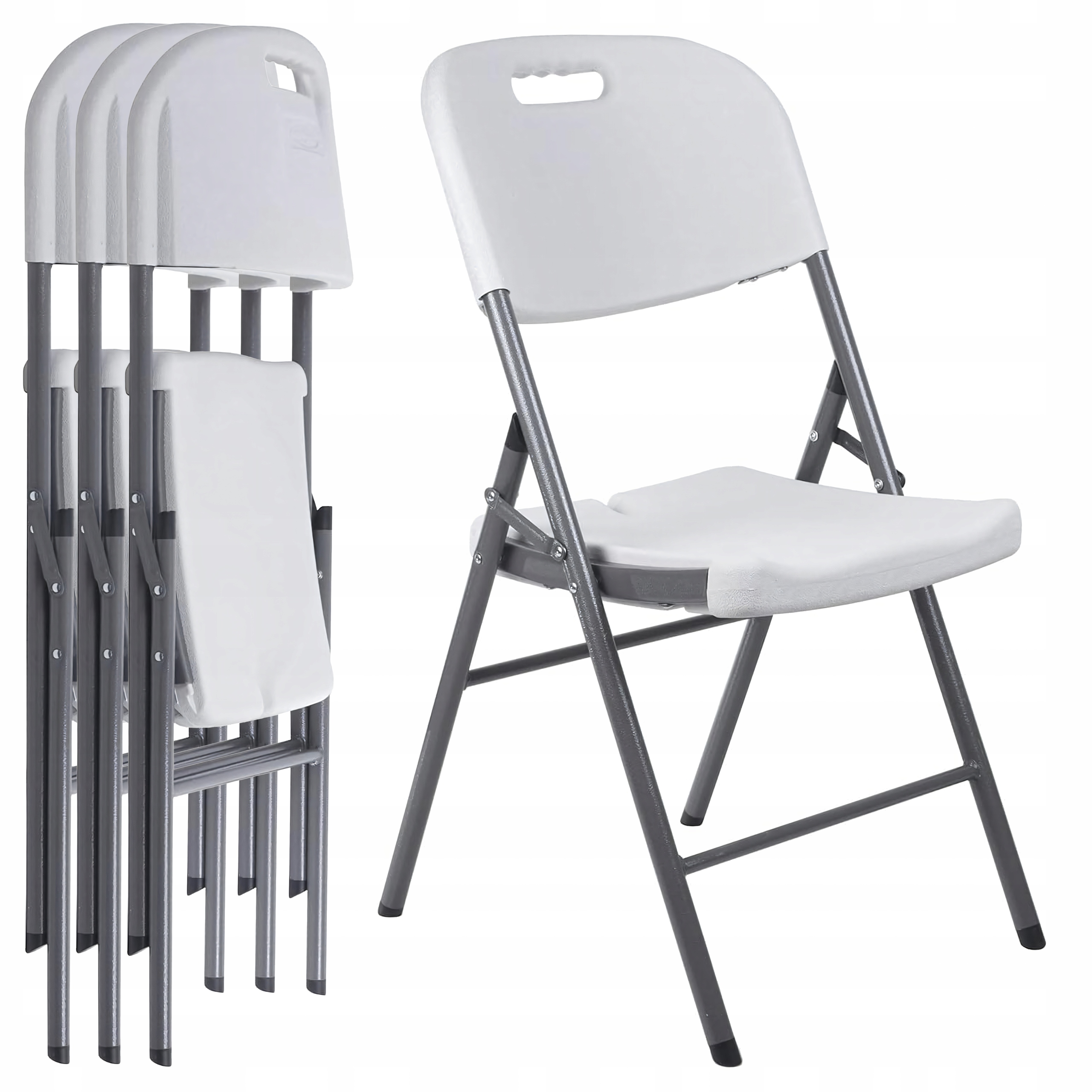 Skladacie záhradné cateringové stoličky na piknik, biele, 4 Kusy Premium XL