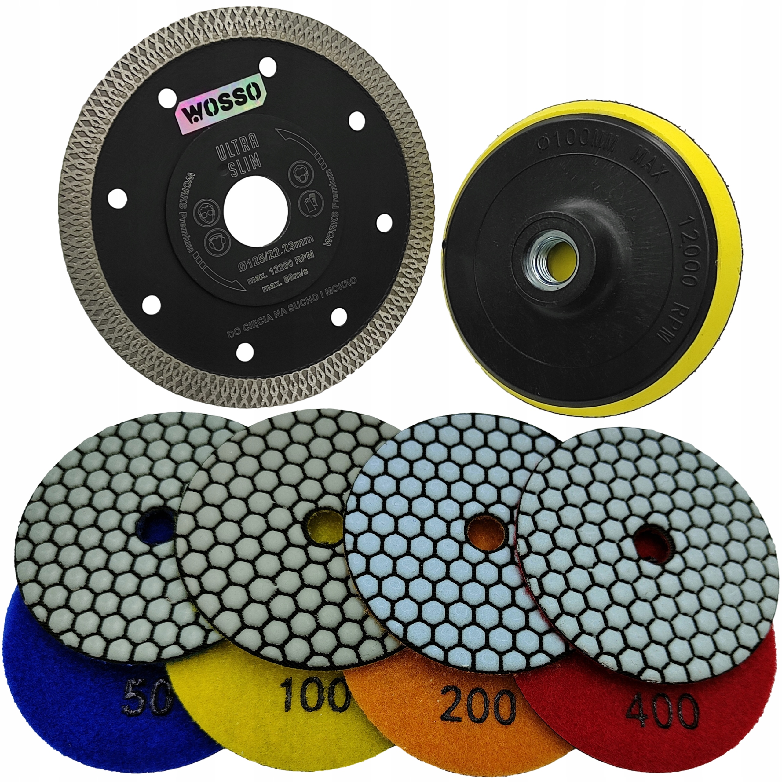 Zestaw Tarcz do Ciecia i Szlifowania gresu Pady Dyski Polerskie Dysk rzep