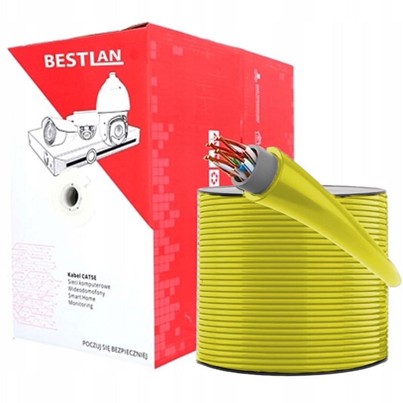 Kabel sieciowy skrętka komputerowa Utp kat. 5e Drut 305m Żółty Bestlan