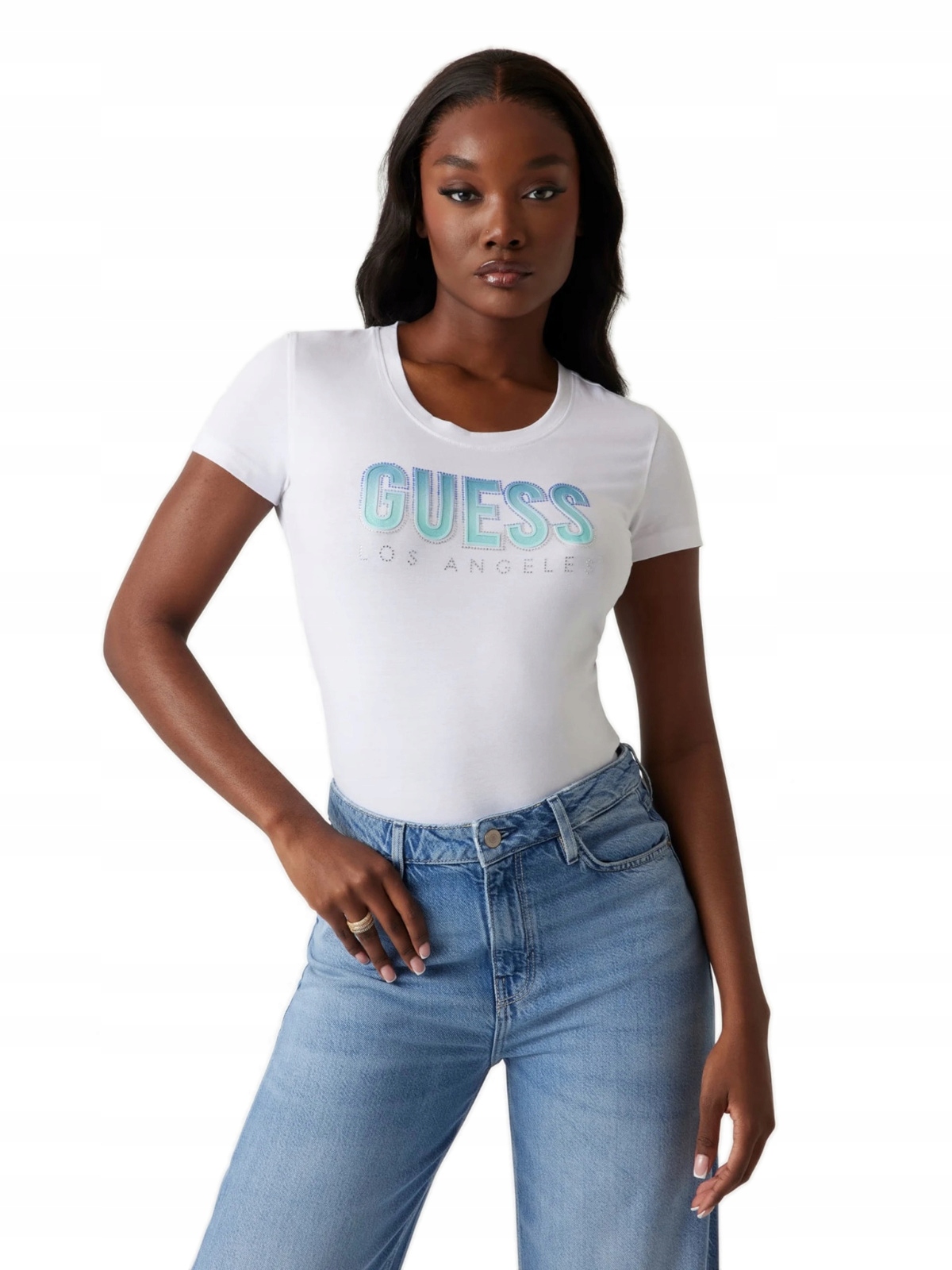 Guess bílé dámské logované tričko tričko s krátkým rukávem M