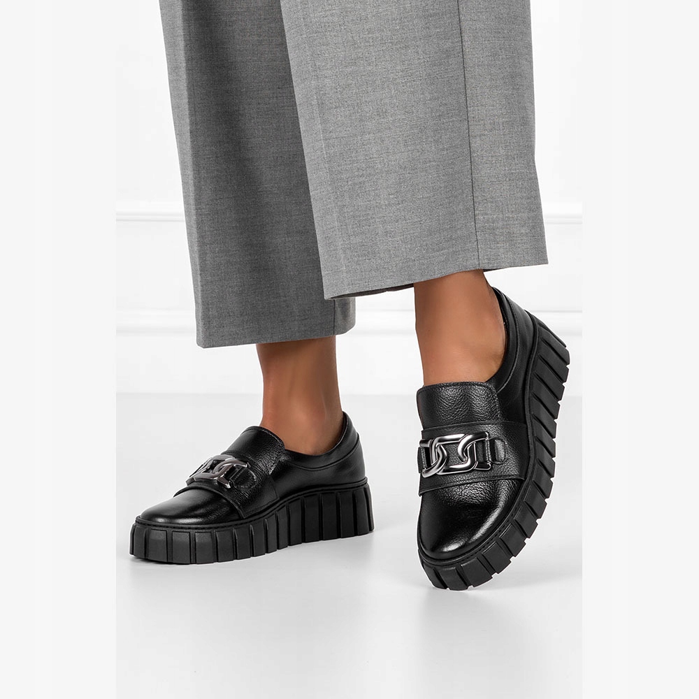 CREEPERSY NA PLATFORMIE SKÓRZANE Z OZDOBĄ WSUWANE Rozmiar 37