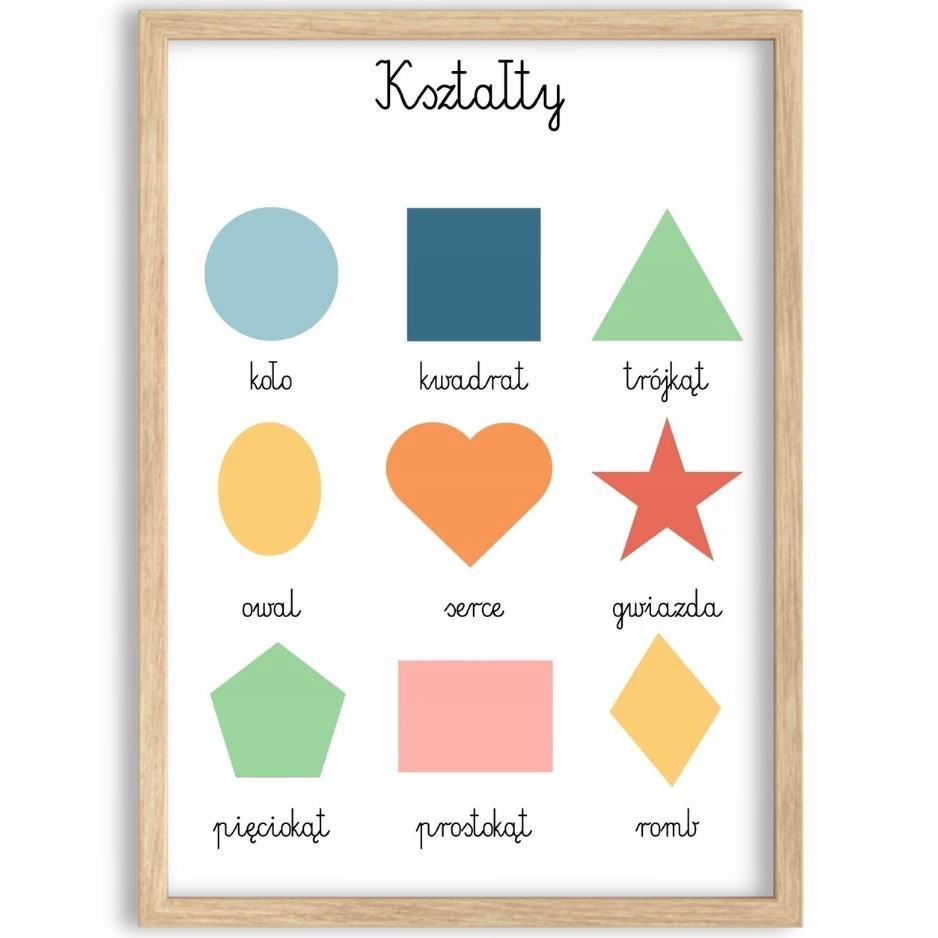 PLAKAT EDUKACYJNY OBRAZEK MONTESSORI KSZTAŁTY SZKOŁA NAUKA 30x40 CM