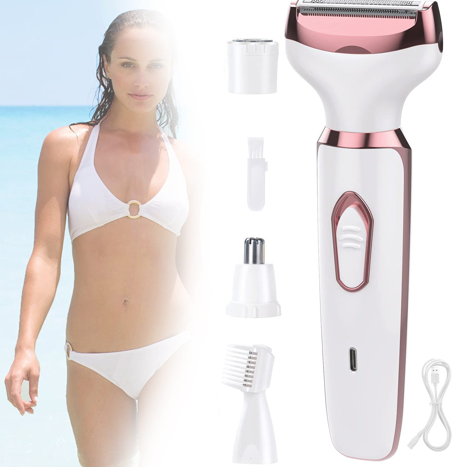 4 W 1 ELEKTRYCZNA GOLARKA DLA KOBIET DO GOLENIA NA MOKRO I NA SUCHO Z USB