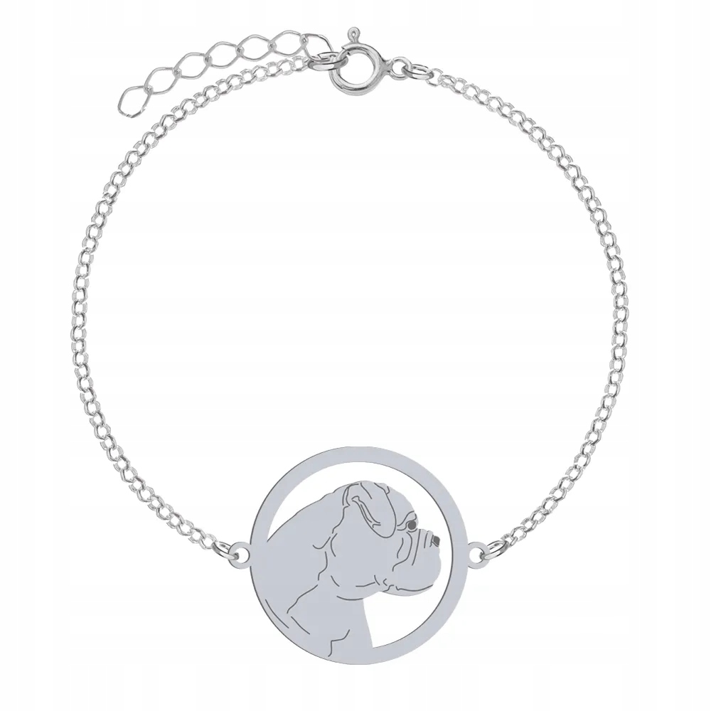 Stříbrný náramek s psem Bullmastiff 925 Šperky Dárek Žena Gravírování