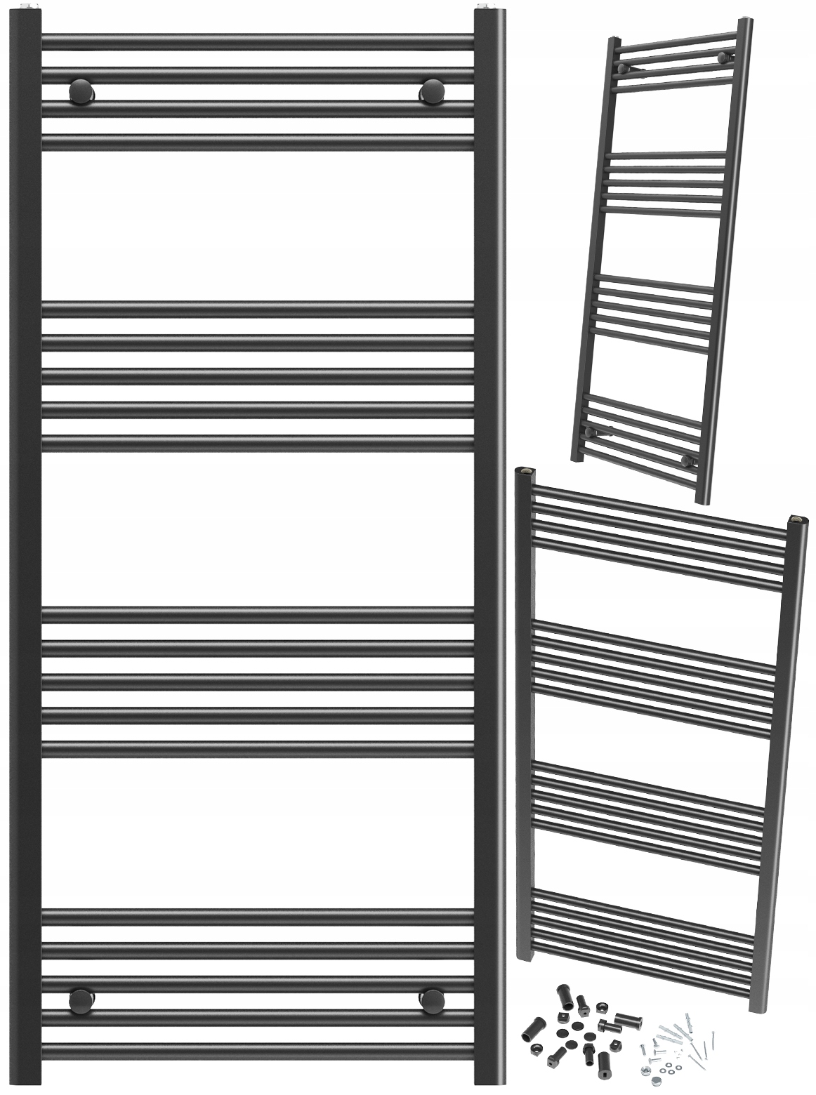Kúpeľňový Ohrievač Čierny Rebrík 60x130 cm Montáž 180° Kaloryfer Breno