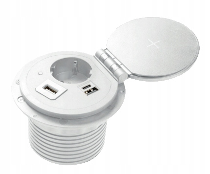 Stolní zásuvka Gtv 2x230V Usb indukční nabíječka ve víku bílá