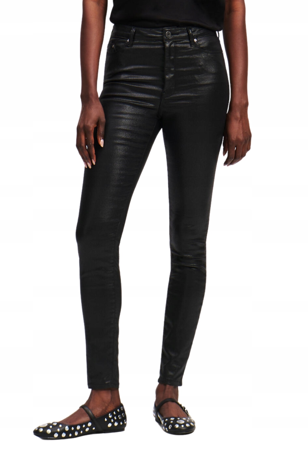 Karl Lagerfeld Černé dámské kalhoty Coated Skinny Denim Pants 26
