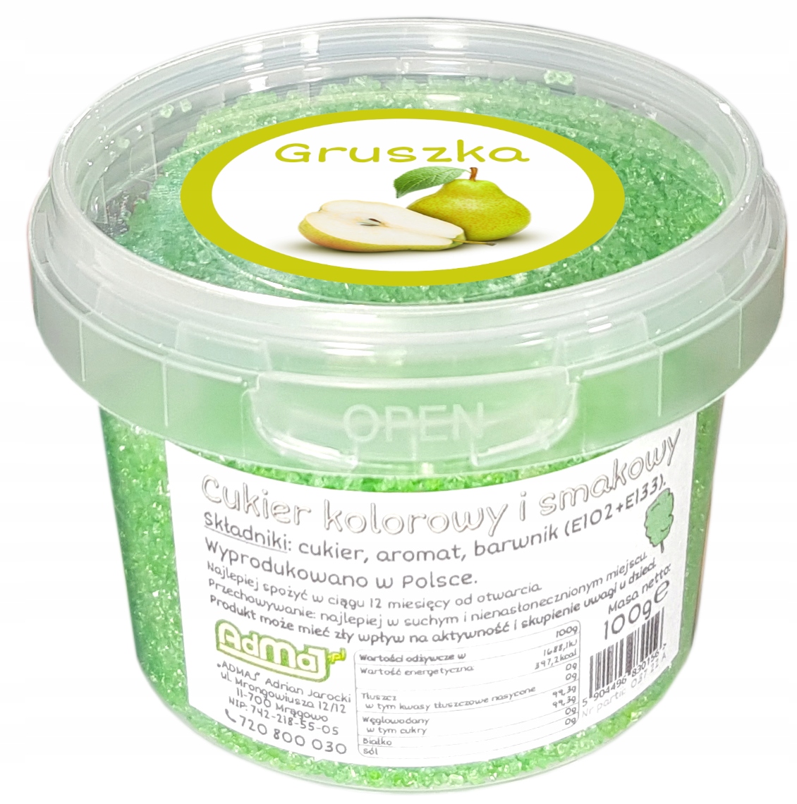 Cukier Do Waty Cukrowej Gruszka 100g wiaderko Marka AdMaJ