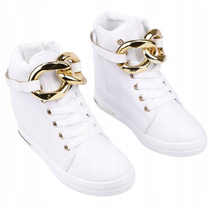 BIAŁE BOTKI DAMSKIE SNEAKERSY NA UKRYTYM KOTURNIE BUTY SPORTOWE SUWAKI Rozmiar 41