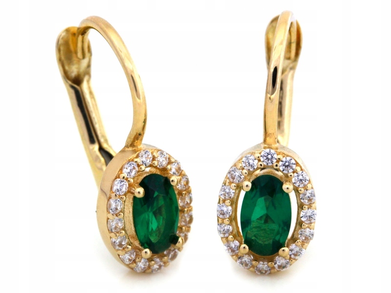 Náušnice ze zlata 585 zelená markýza s anglickými zirkony jako dárek