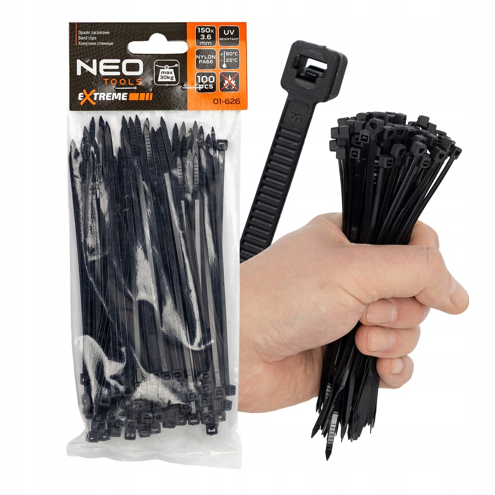 Opaski zaciskowe, zipki NEO-Tools Extreme 3,6 x 150 mm, 100 szt., czarne