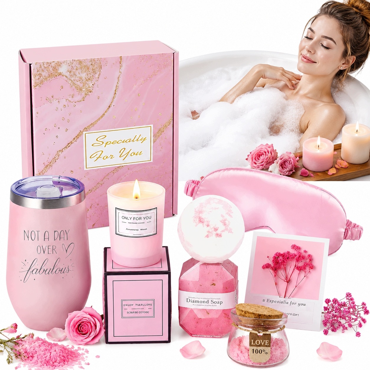 Dárek Ženy Koš Dárková Sada Spa Koupelová koule Mořská sůl Svíčka