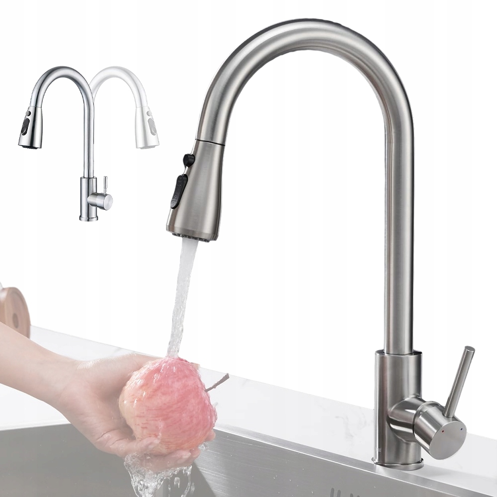 Kuchyňská Stojánková Baterie S Výsuvným Dřezovým Výtokem 3V1 Nerez