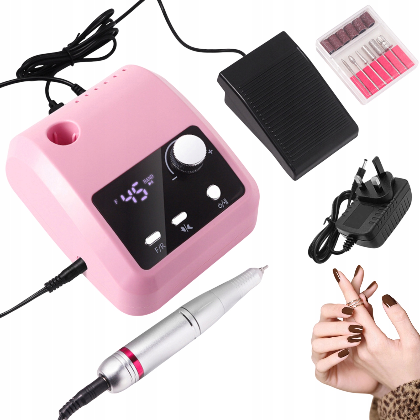 Bruska Na Manikúru A Pedikúru 45000 Ot/min S Nožním Pedálem, Růžová