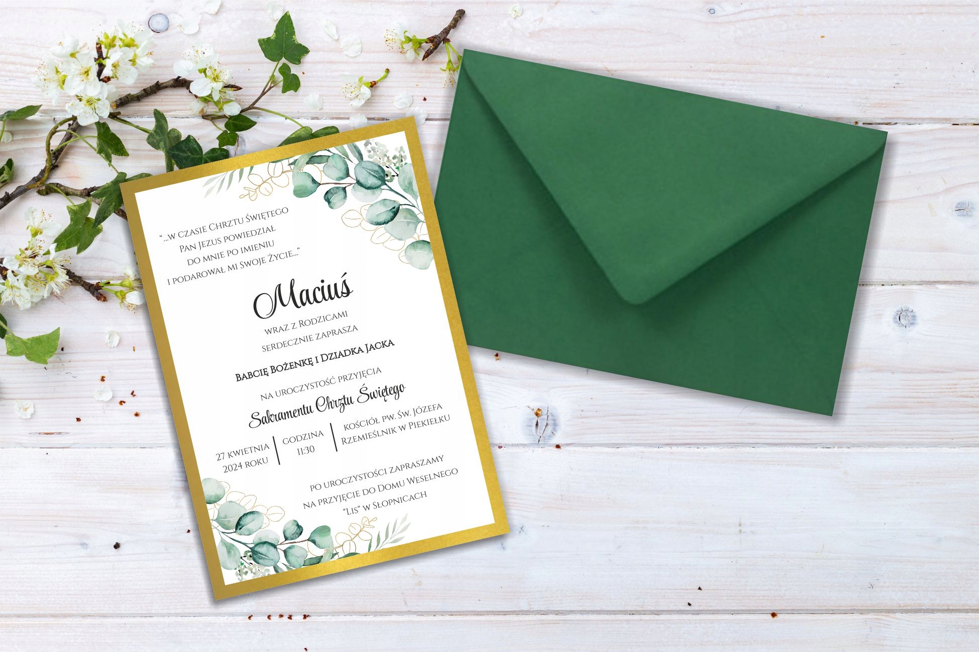 Zaproszenie na Chrzest + koperta + personalizacja Marka bez marki