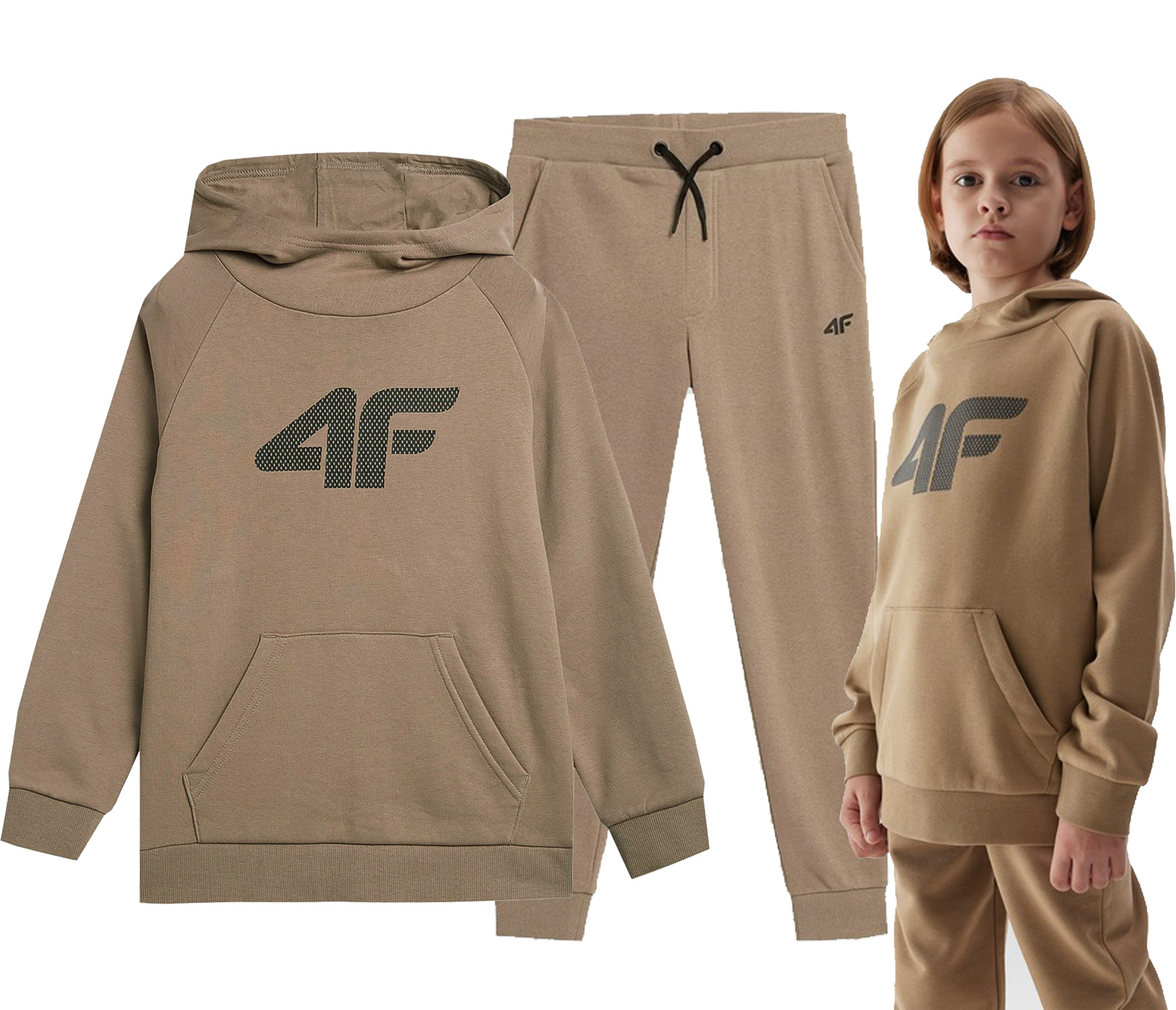 4F Dres Chłopięcy Bluza Spodnie M626 brąz 146