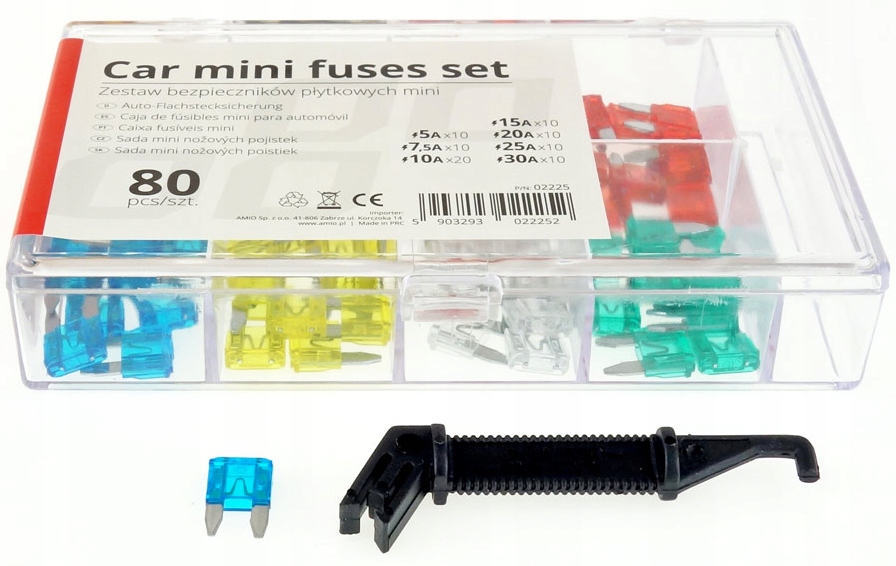 Bezpieczniki samochodowe płytkowe mini 80szt CHWYT