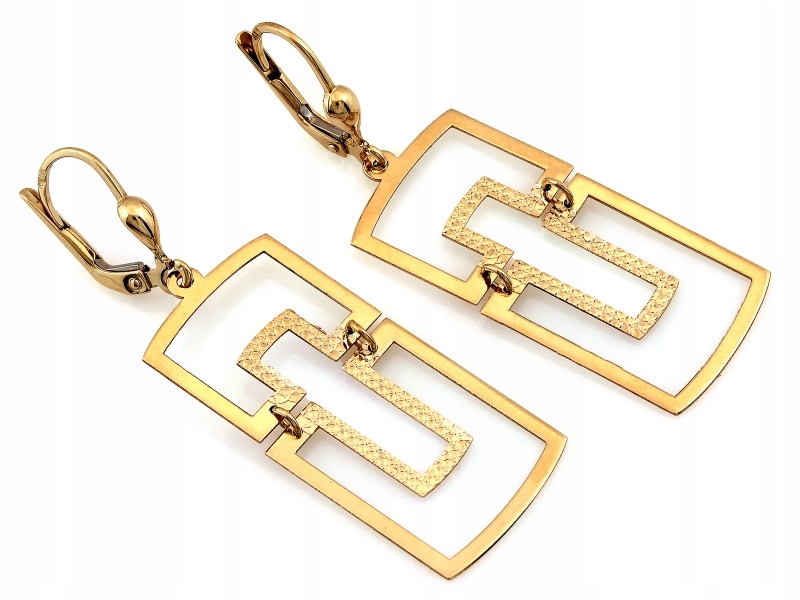 Efektní závěsné náušnice ze zlata 585, pohyblivé, obdélníky, anglické 14kt