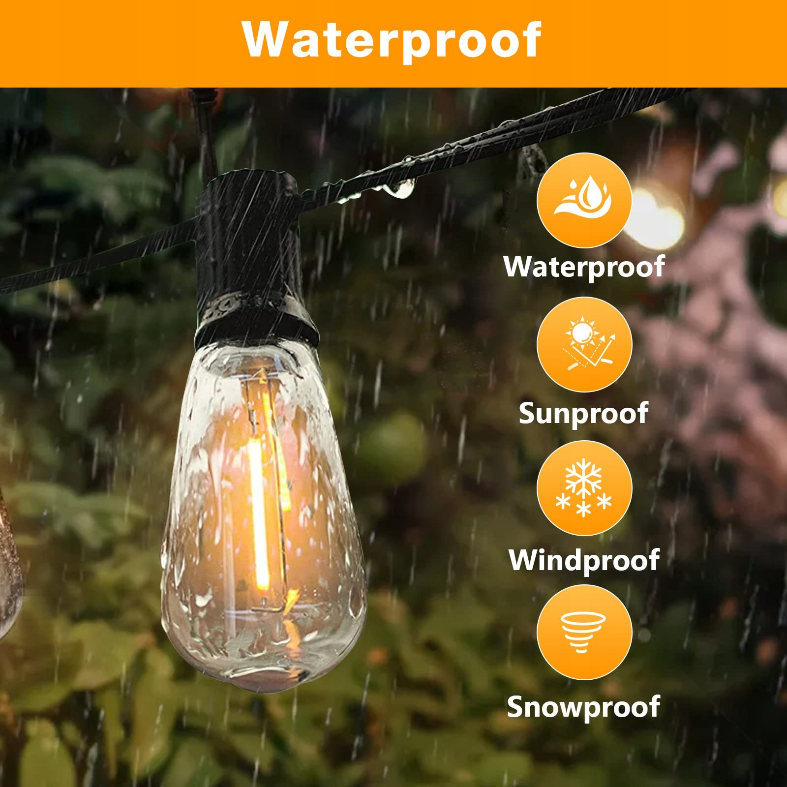 GLUROO Lampki LED Zewnętrzne 36.6M 60+2 Żarówki Plastikowe 2200K Ciepłe — miniatura 4