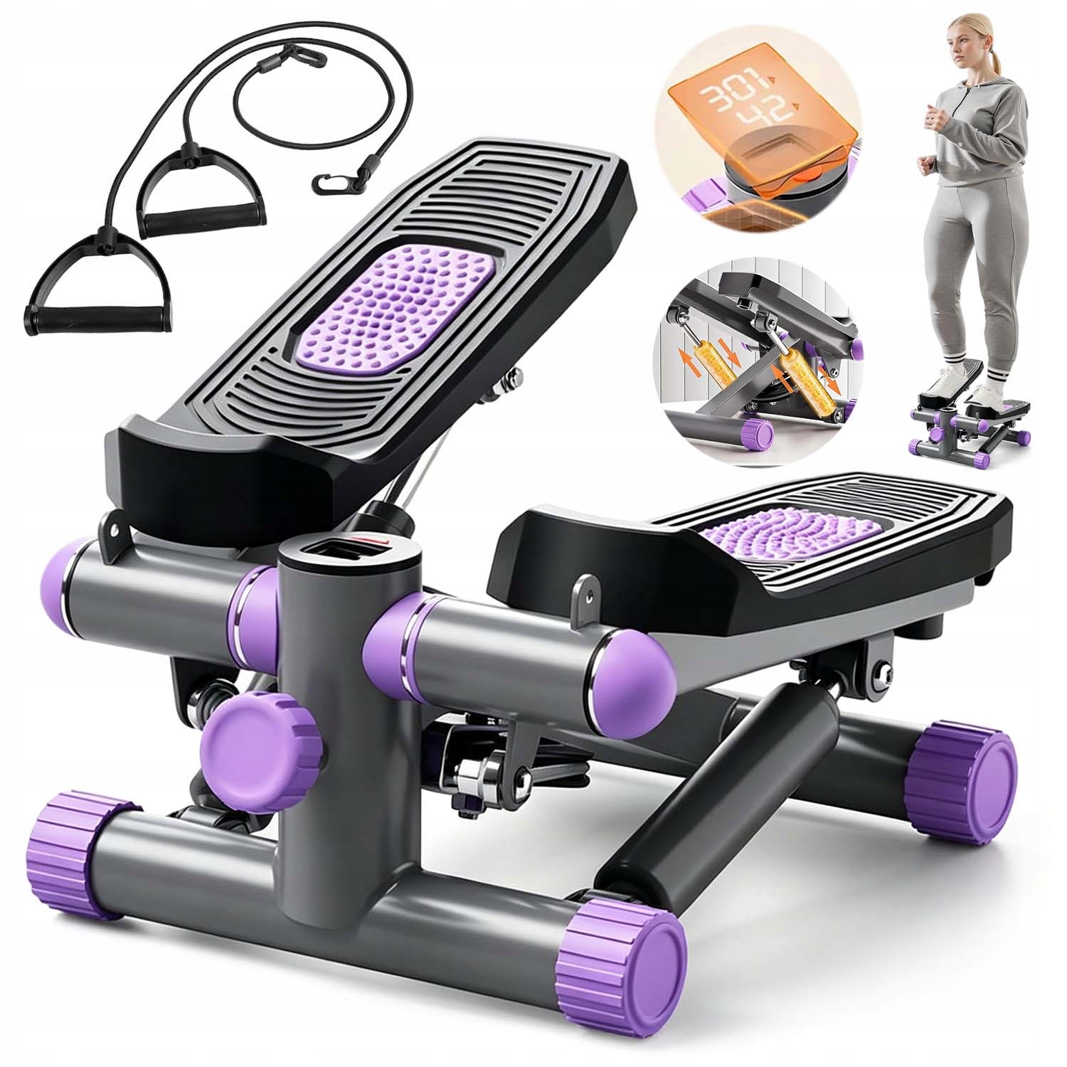 Stepper Otočný Step 2V1 Steper S Posilovacími Lany, Schody, LCD Počítadlo