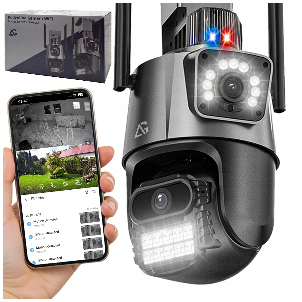 Kamera Zewnętrzna Wifi Obrotowa Ip Podwójna Alarm Aplikacja Detekcja Zoom