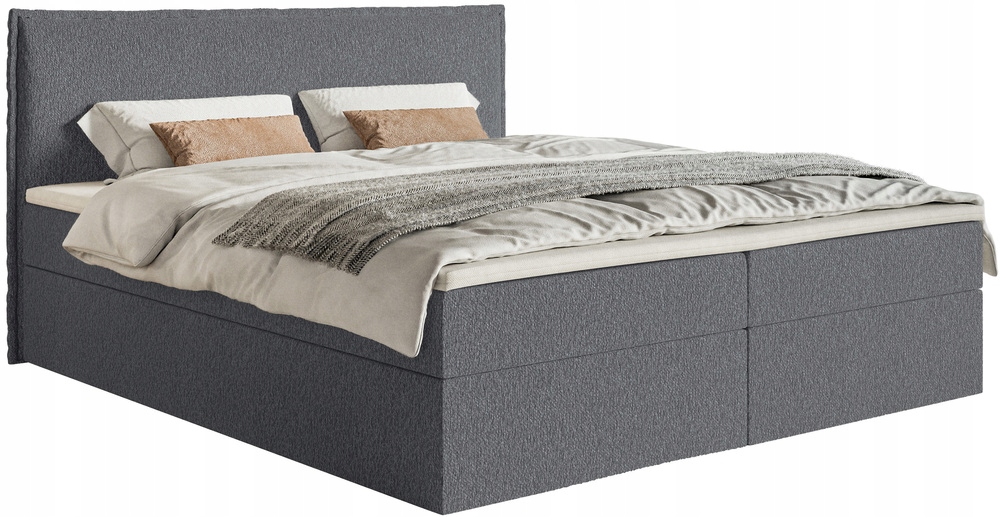 Kontinentální postel 160 x 200 cm Softie s úložným prostorem a topperem, grafitová žinylka