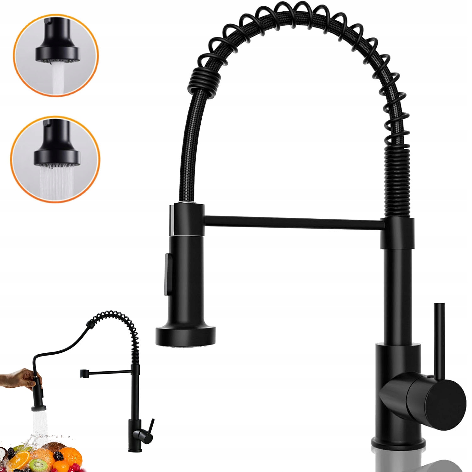 Kuchyňská baterie flexibilní, otočný výtok, vysoký kohoutek pro umyvadlo, černá