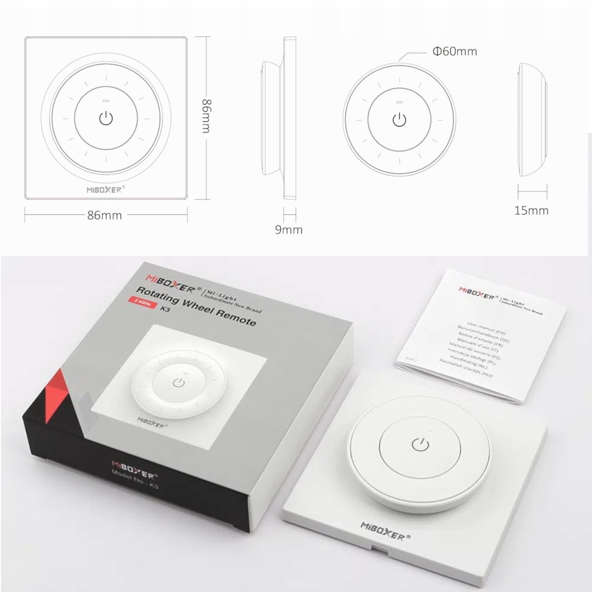 Panel MONO/CCT naścienny z pokrętłem CR2032 K3 Mi-light czarny Marka Mi-Light