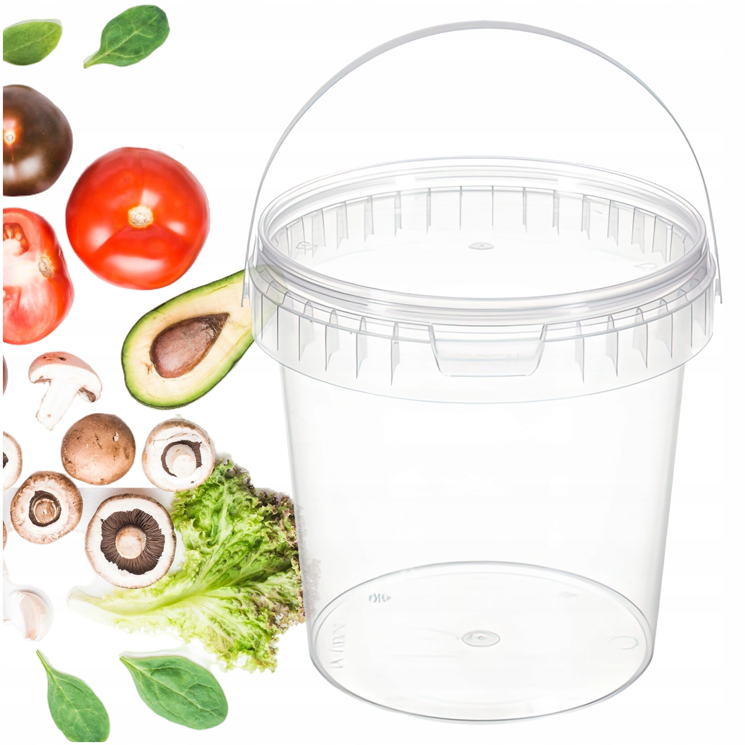 WIADRO 1 L WIADERKO PRZEZROCZYSTE PLASTIKOWE Z POKRYWKĄ ATEST 1000ml