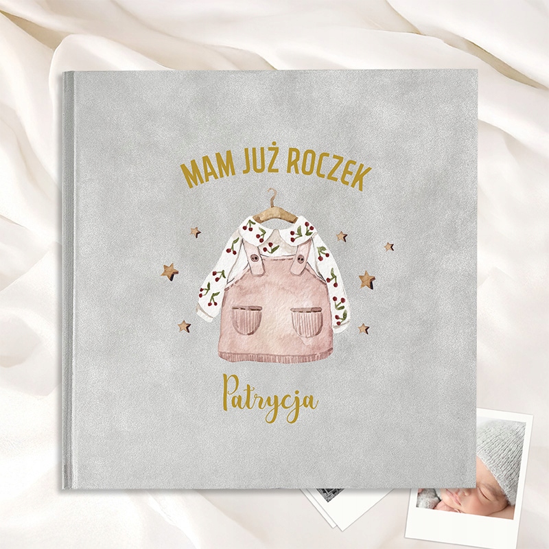 ALBUM Welurowy Prezent na Roczek Dla Dziewczynki Szary