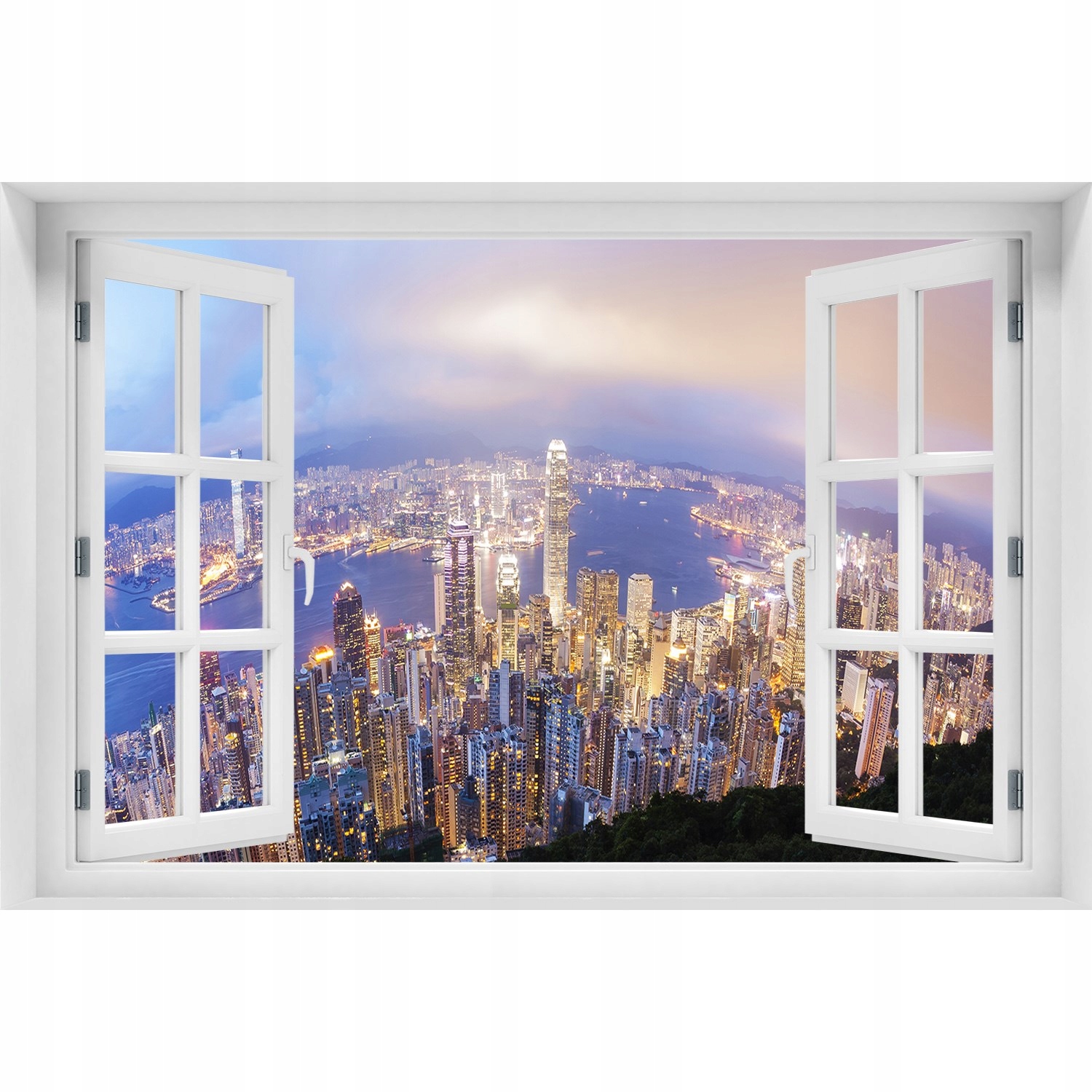 

Naklejka na ścianę 3D Okno Hongkong panorama