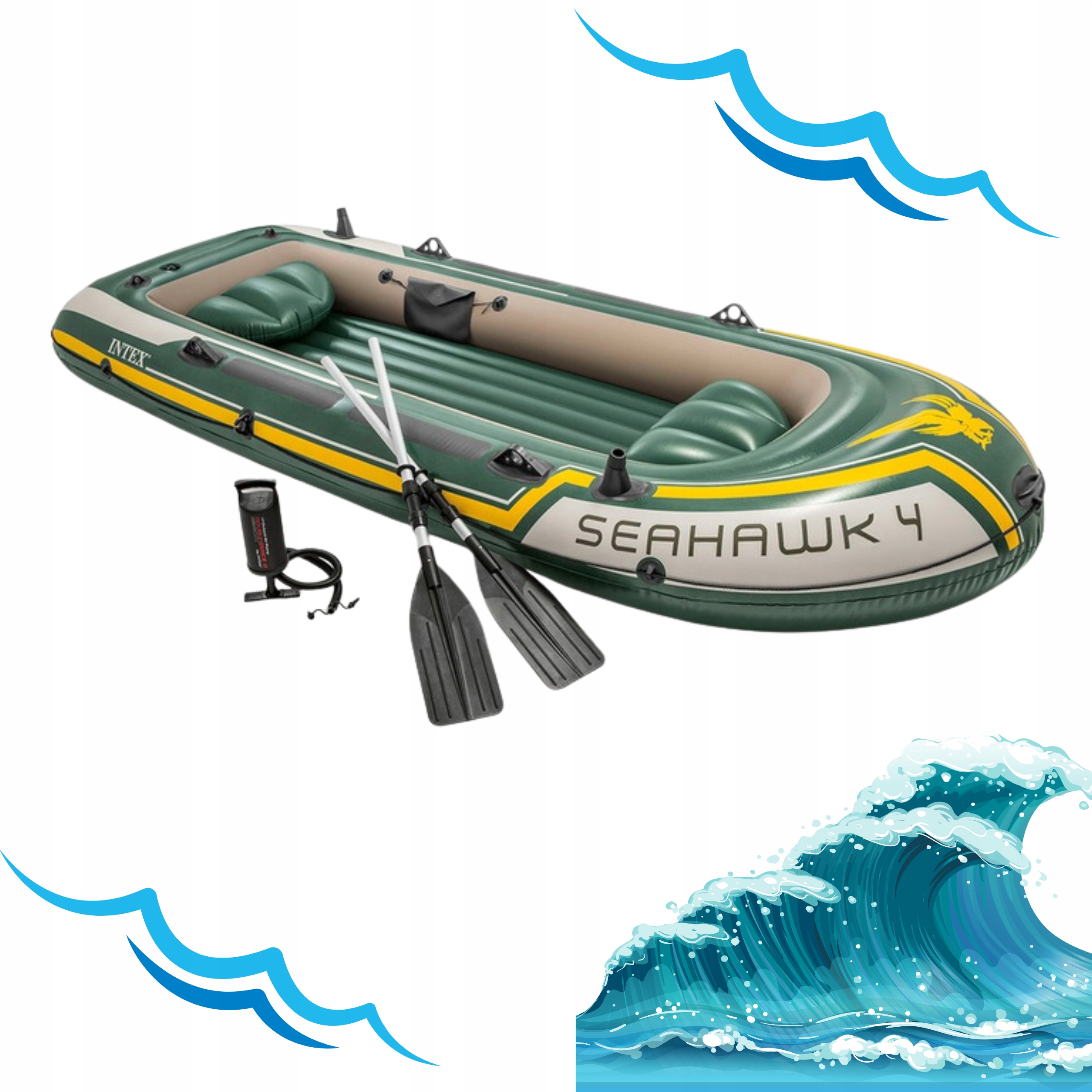 Ponton Dmuchany z Dwoma Wiosłami 4 Osobowy Wytrzymały - 351x145x48 cm XXXXL