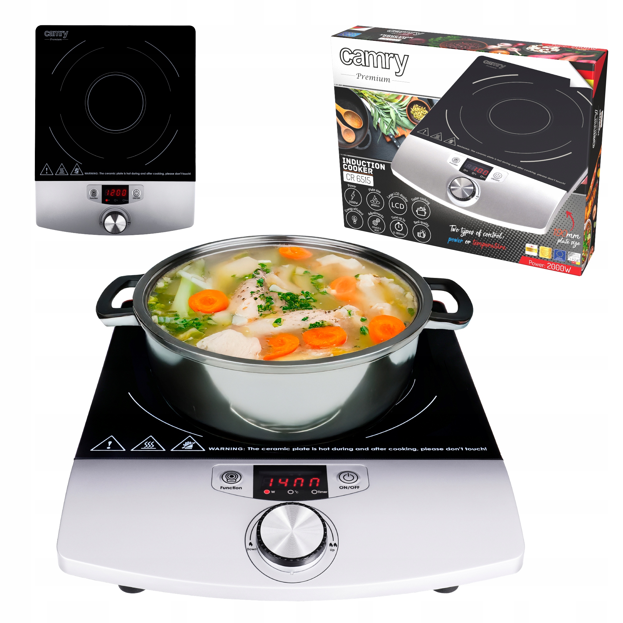 Kuchenka indukcyjna jednopalnikowa Camry Cr 6515 2000W Płyta grzewcza Szkło