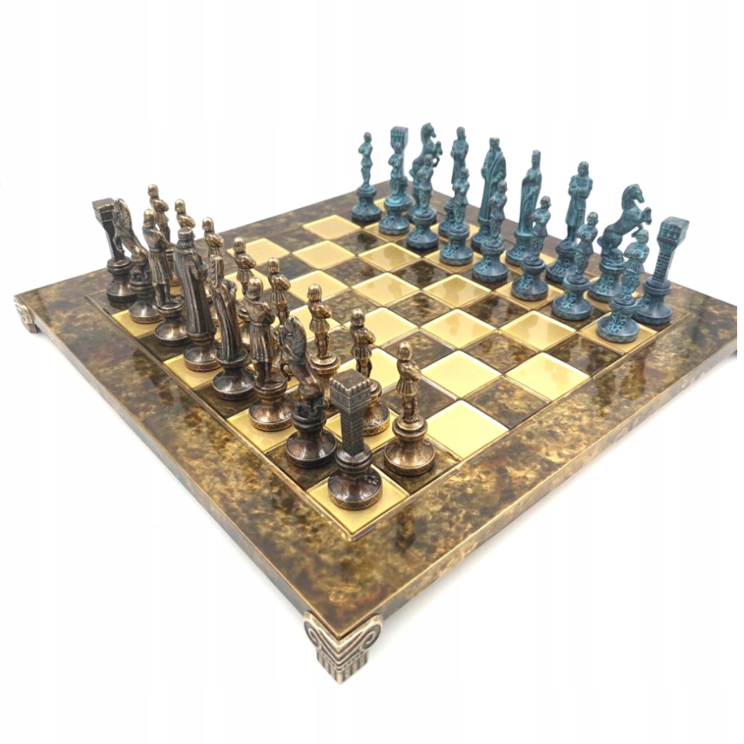 Ekskluzywne duże szachy metalowe Renesans 36x36cm