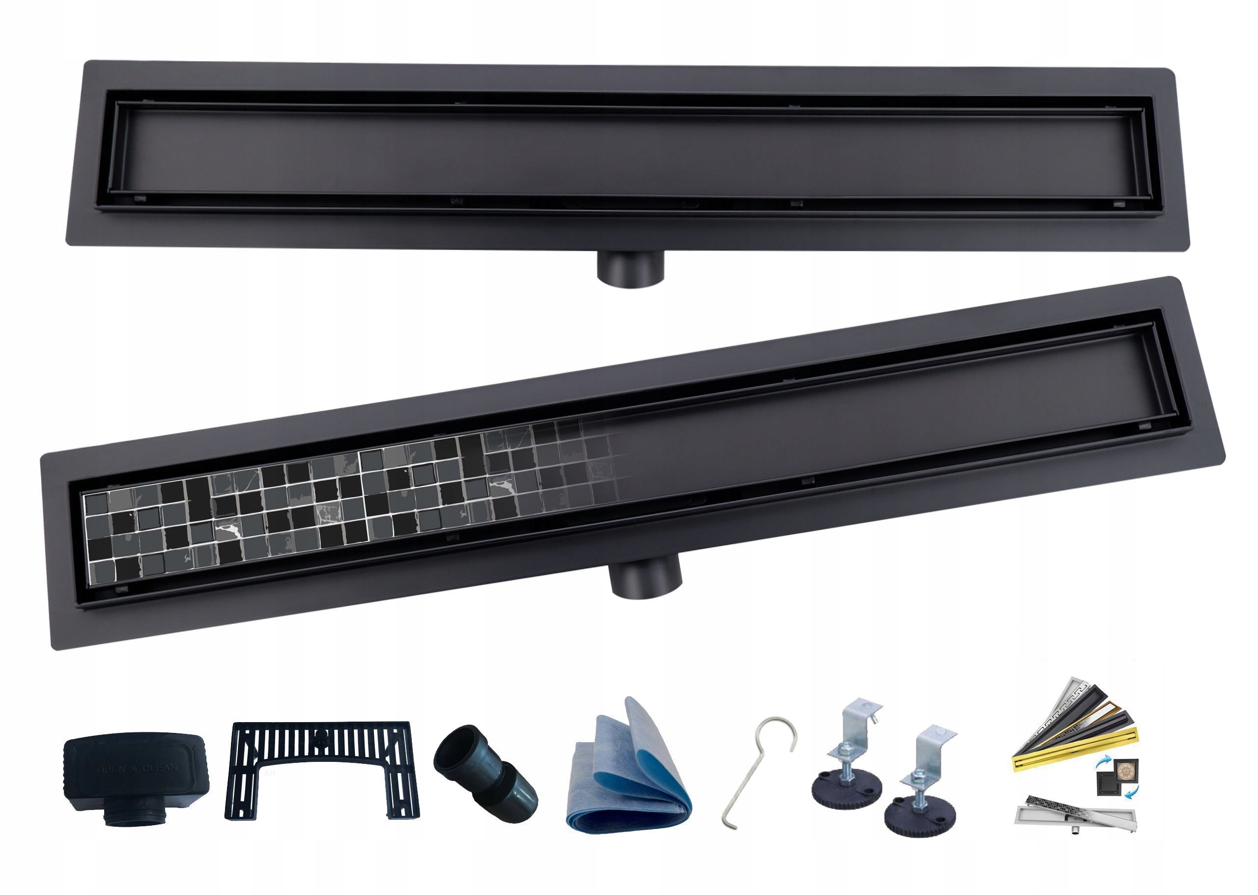 X-home Lineární Odtok 80 cm 2v1 Pod dlažbu Černý Nízký Sifon