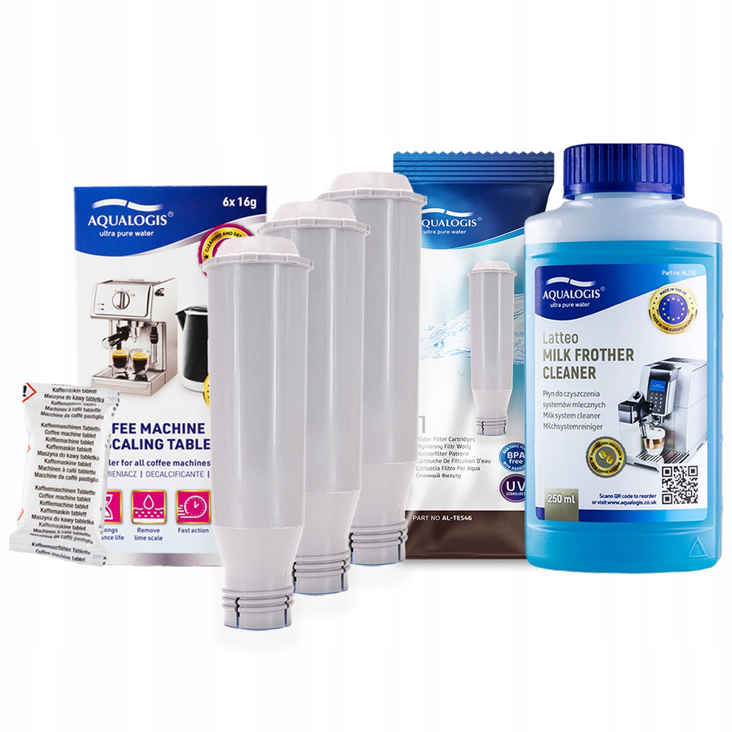 3x Filtr vody AL-TES46 pro kávovar Krups Tekutina Latteo 0,25L Decalc 6 Ks