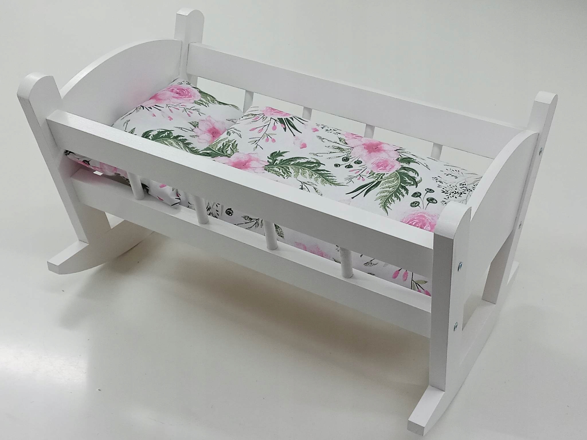 KOŁYSKA DLA LALEK BIAŁA + POŚCIEL Z MATERACEM