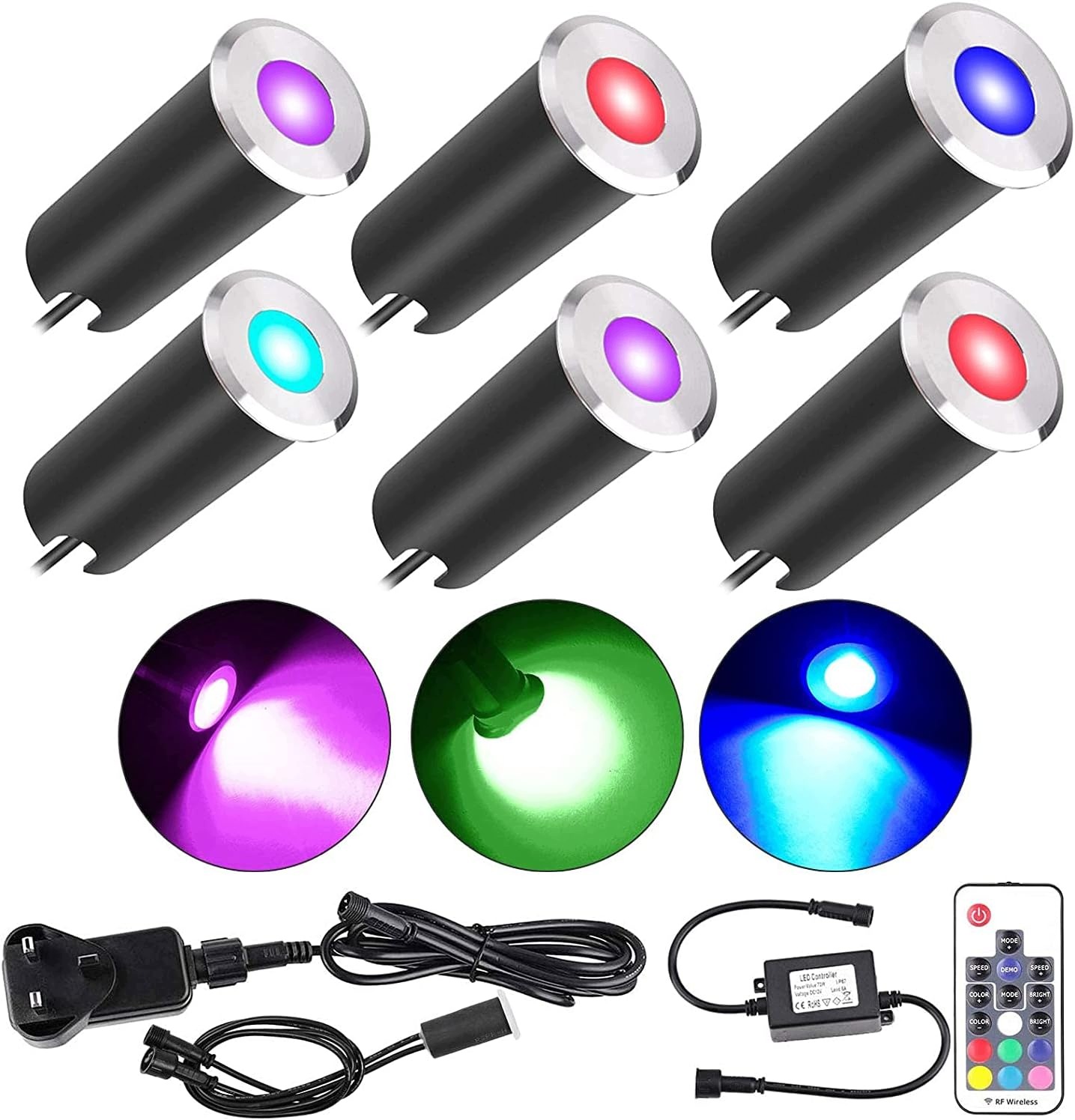 Terasové Led zapuštěné lampy 6 Led Rgb IP67 DC 12 V Rgb