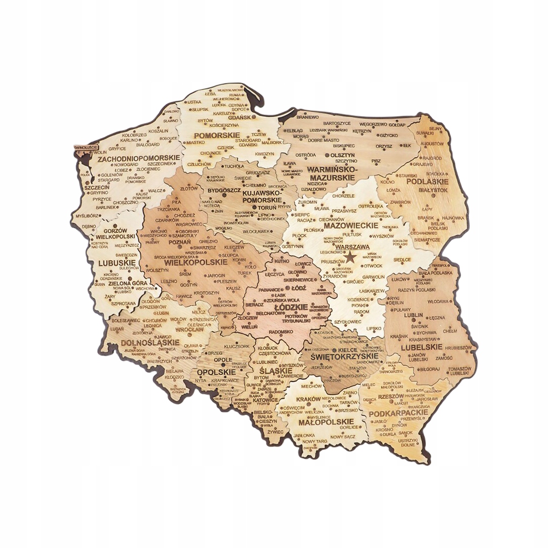 Mapa Polski Na Sciane Drewniana Obraz Drewniany Dekoracja Scienna