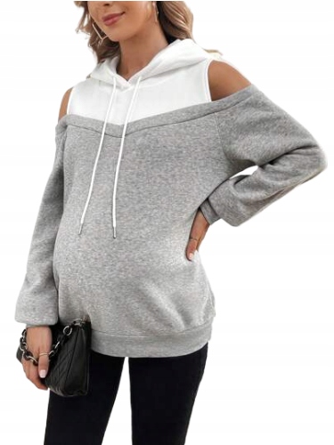 SHEIN BLUZA Z KAPTUREM CIĄŻOWA SZARA CASUAL 38 ŁŁC